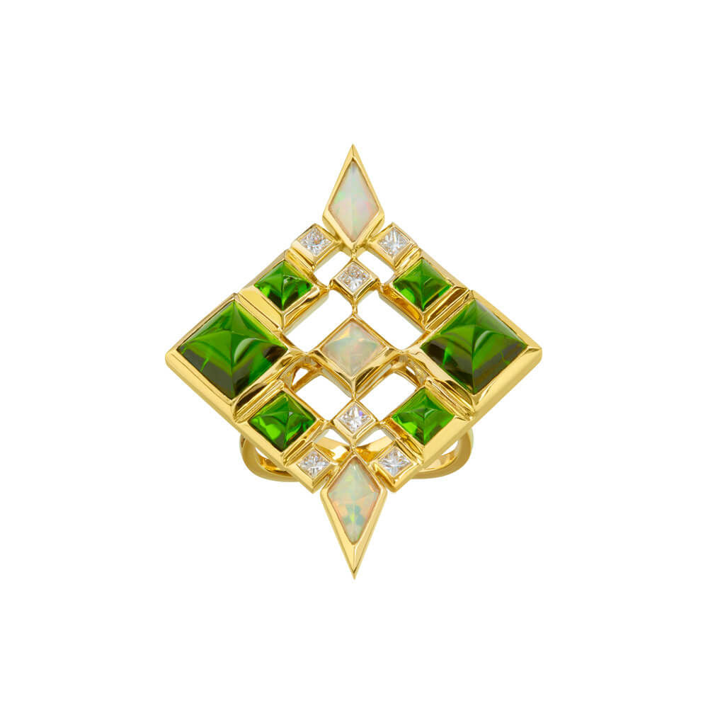 SPECTRUM Andante 18K Guld Ring m. Chrome diopside, Opal & Diamant