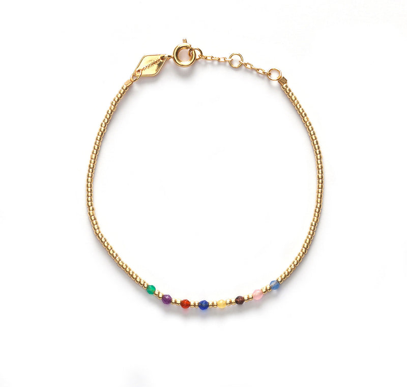 Rainbow Gold Plated Bracelet w. Mixed coloured Beads