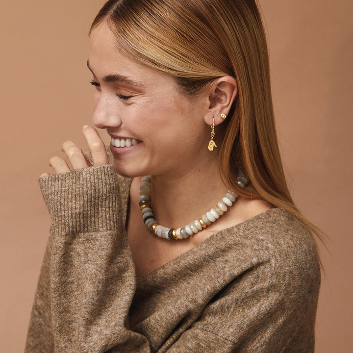 Collar Pebbles 18K Gold Plated Necklace w. Moonstone