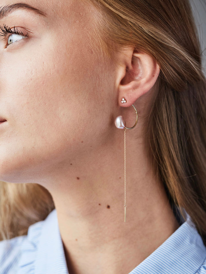 Fryd Kæde 18K Hvidguld Ørering-Vedhæng m. Diamant & Perle