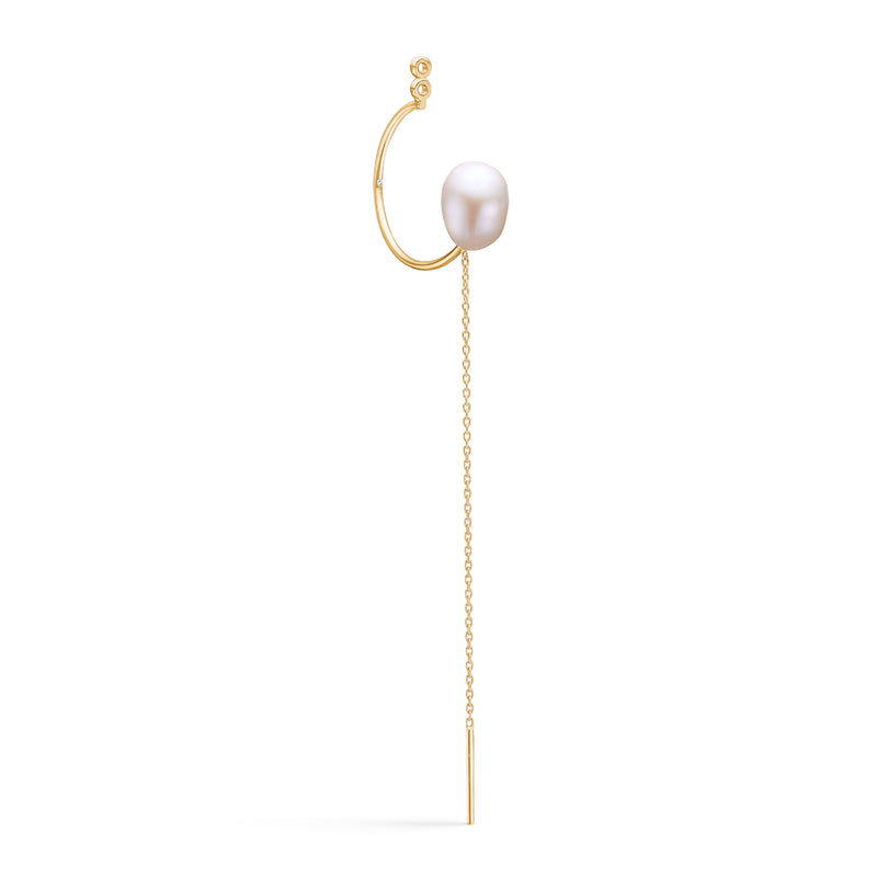 Fryd Chain 18K Gold Earring-Pendant w. Diamond & Pearl