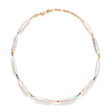 Rock & Sea Gold Plated Necklace w. White Beads & Gemstones