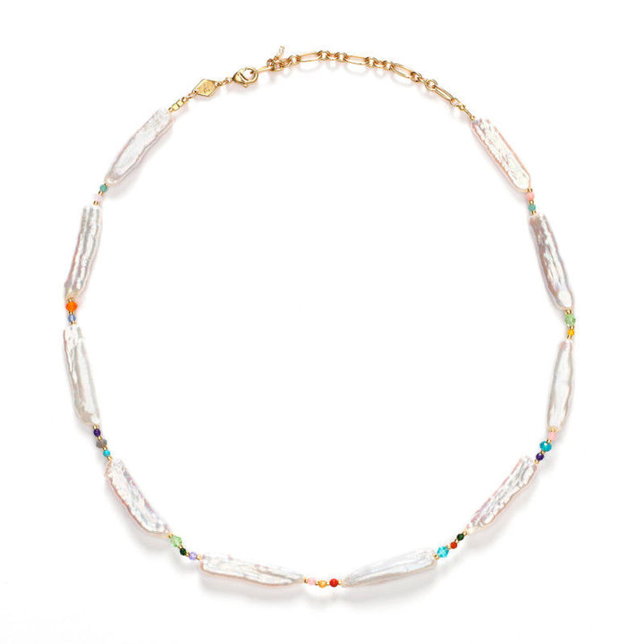 Rock & Sea Halskette I Vergoldet I Weiße Schmuckperlen & Edelsteine