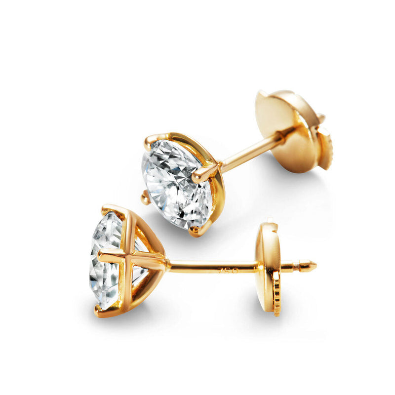 Solitaire 18K Gold Studs w. Diamonds