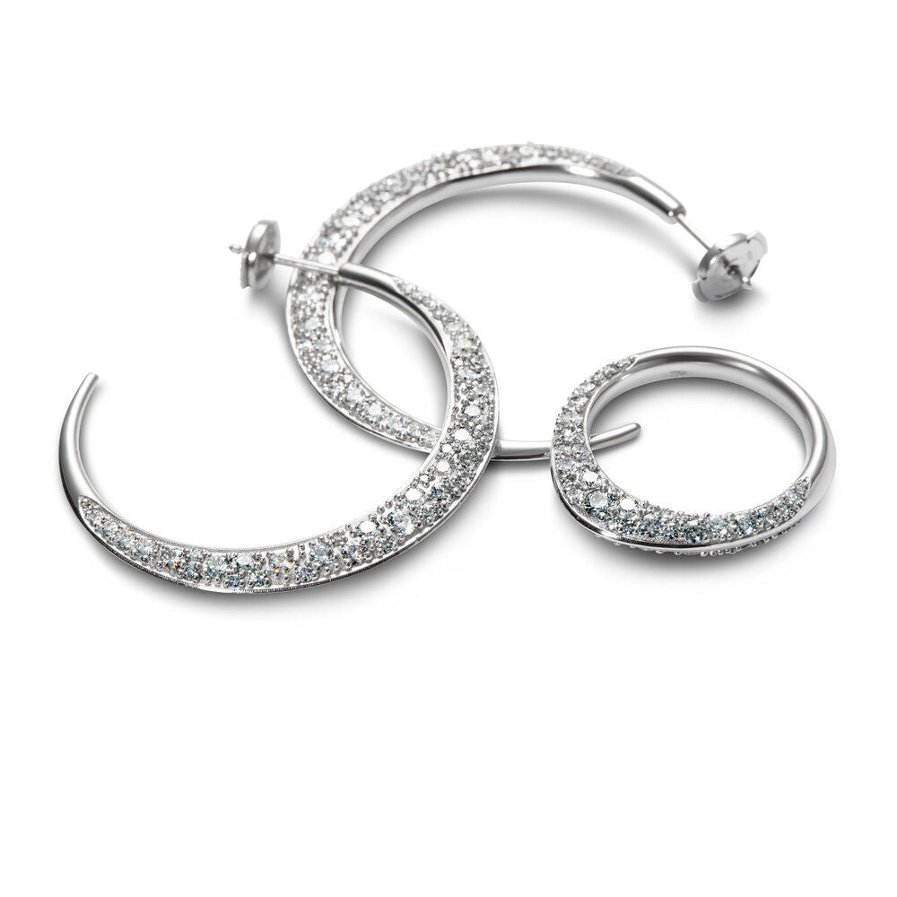 Stor Single Pave 18K Hvidguld Hoop m. Diamanter