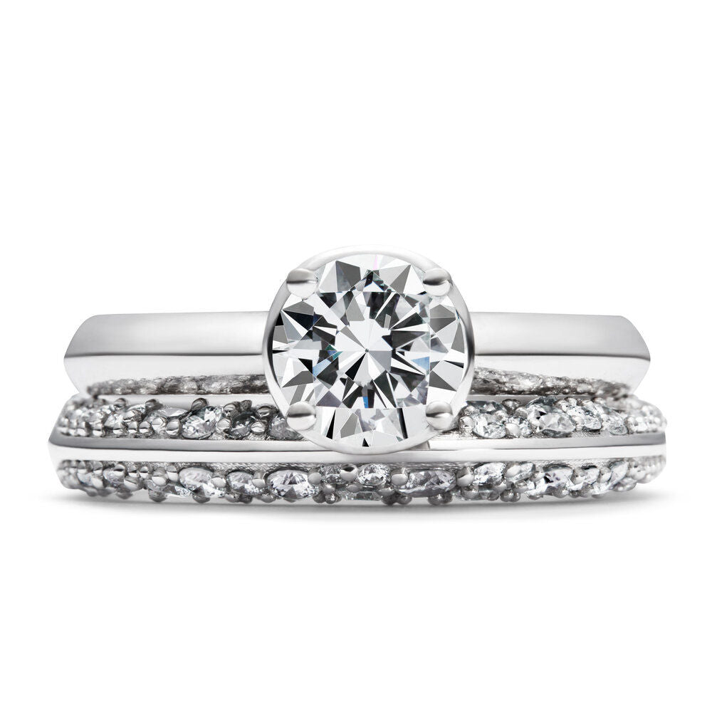 Double Pave 18K White Gold Ring w. Diamonds