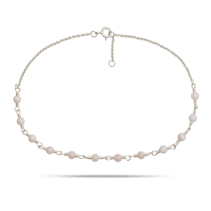 White Silver Anklet w. Opal