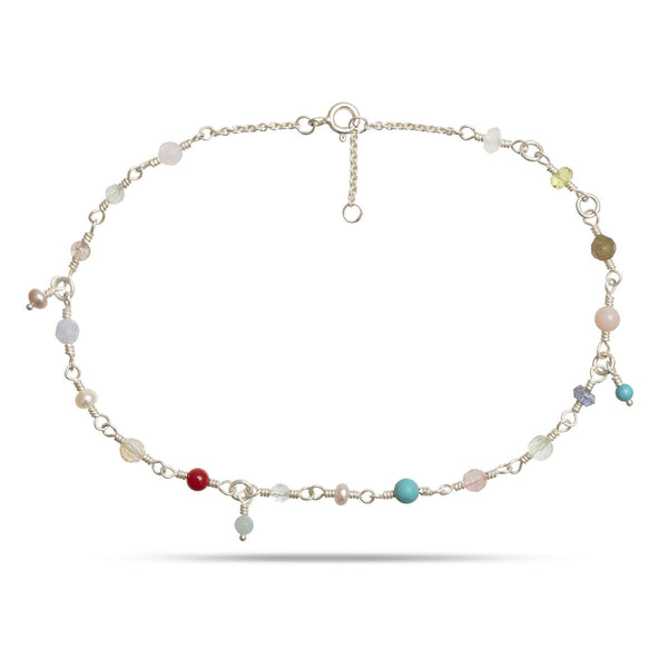 Mixed coloured Pastels Silver Anklet