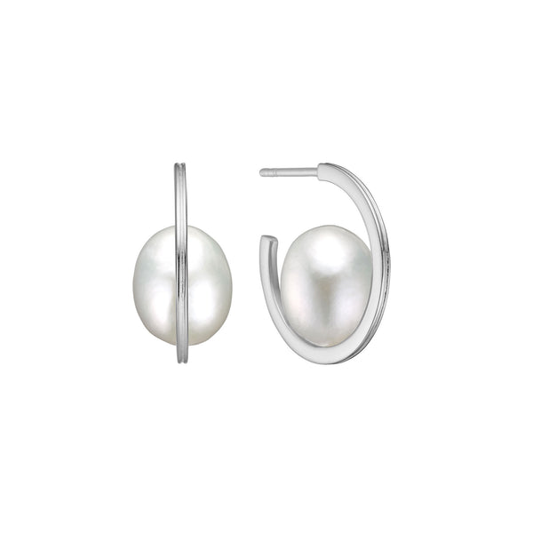 Unicorn Silver Hoops w. Baroque Pearls