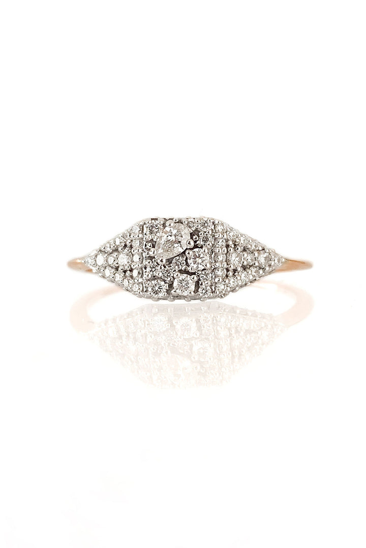 Signet 18K Rosegold & Whitegold Ring w. Diamonds