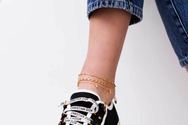 Princess Ankle Chain Gold Plated Anklet w. White Zirconias