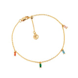 Princess Ankle Chain Gold Plated Anklet w. Orange, Green, Blue & Pink Zirconias