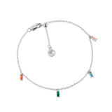 Princess Ankle Chain Silver Anklet w. Orange, Green, Blue & Pink Zirconias