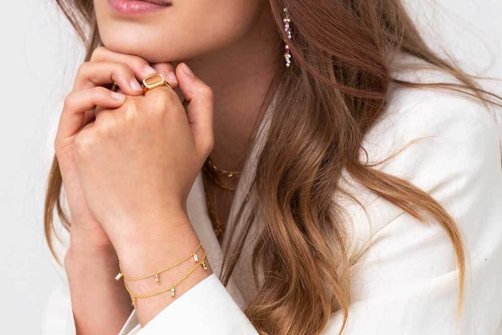 Princess Baquette Forgyldt Armbånd m. Hvide Zirkoner