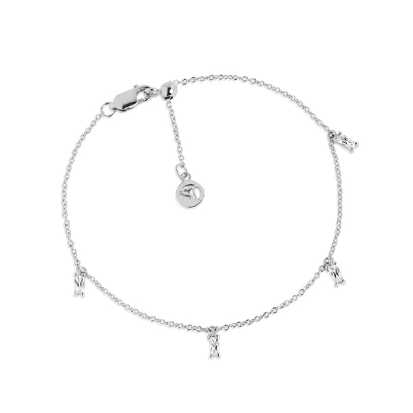 Princess Ankle Chain Silver Anklet w. White Zirconias 20cm
