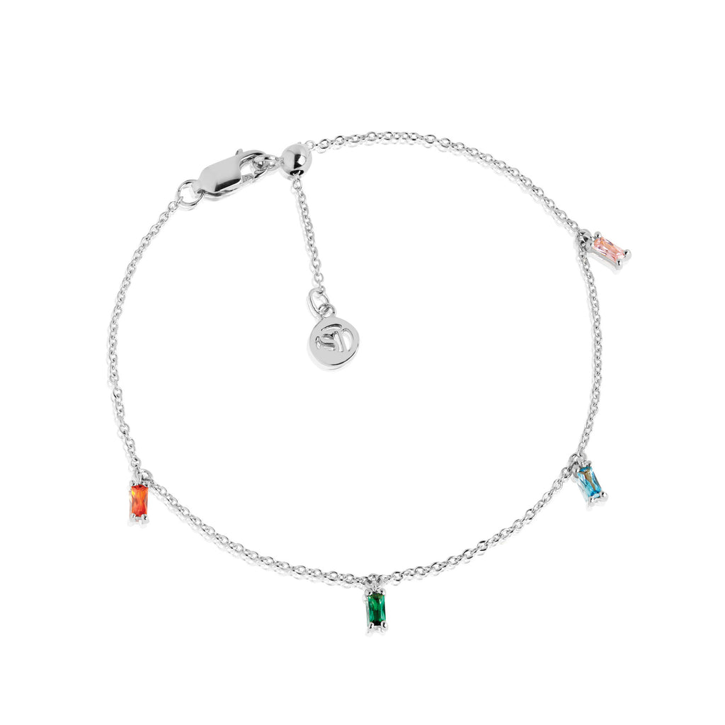 Princess Baquette Armband aus Silber I Rosa, blauer, grüner & oranger Zirkon