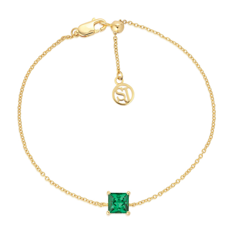 Ellera Quadrato 18K Gold Plated Bracelet w. Green Zirconia