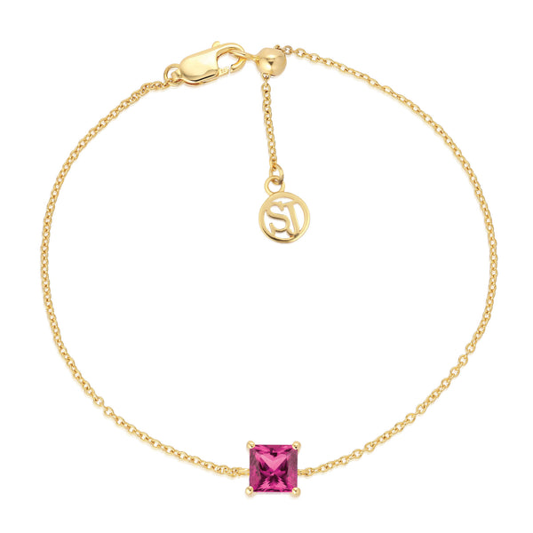 Ellera Quadrato 18K Gold Plated Bracelet w. Pink/Rose Zirconia