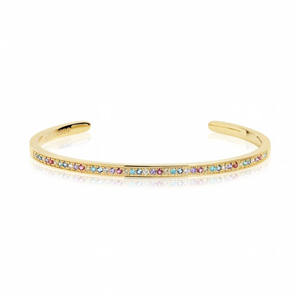 Valiano Gold Plated Bangle w. Blue, White, Yellow, Purple & Pink Zirconias