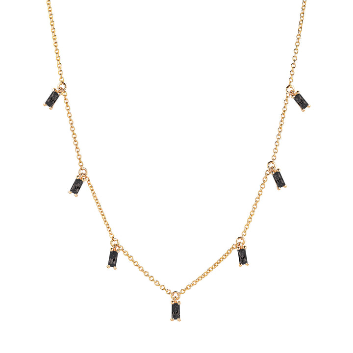 Princess Baquette Gold Plated Necklace w. Black Zirconias