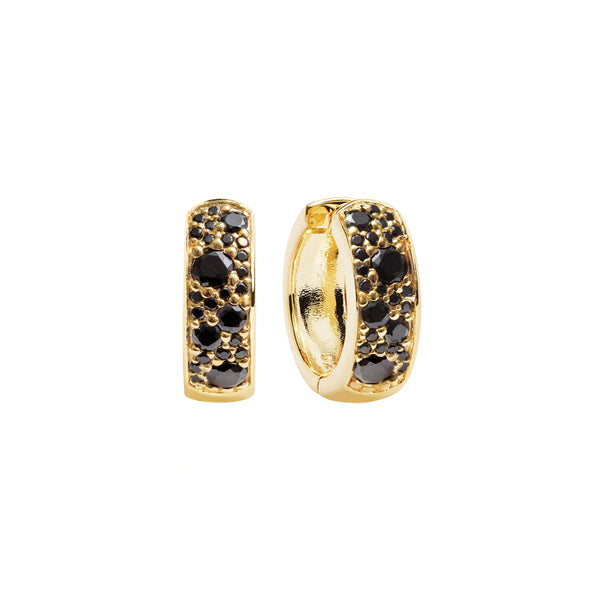 Novara Circolo Gold Plated Earrings w. Black Zirconias