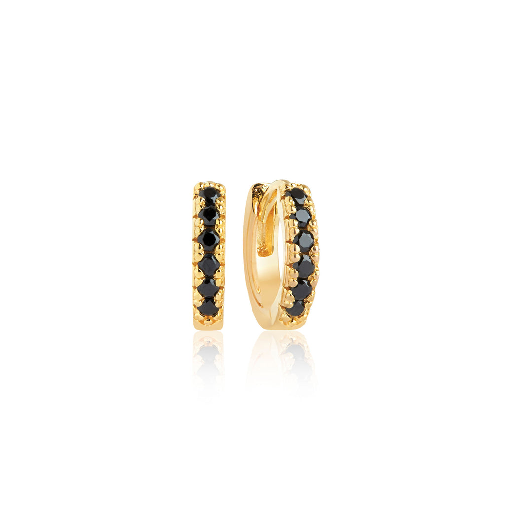 Ellera Piccolo Gold Plated Earrings w. Black Zirconias