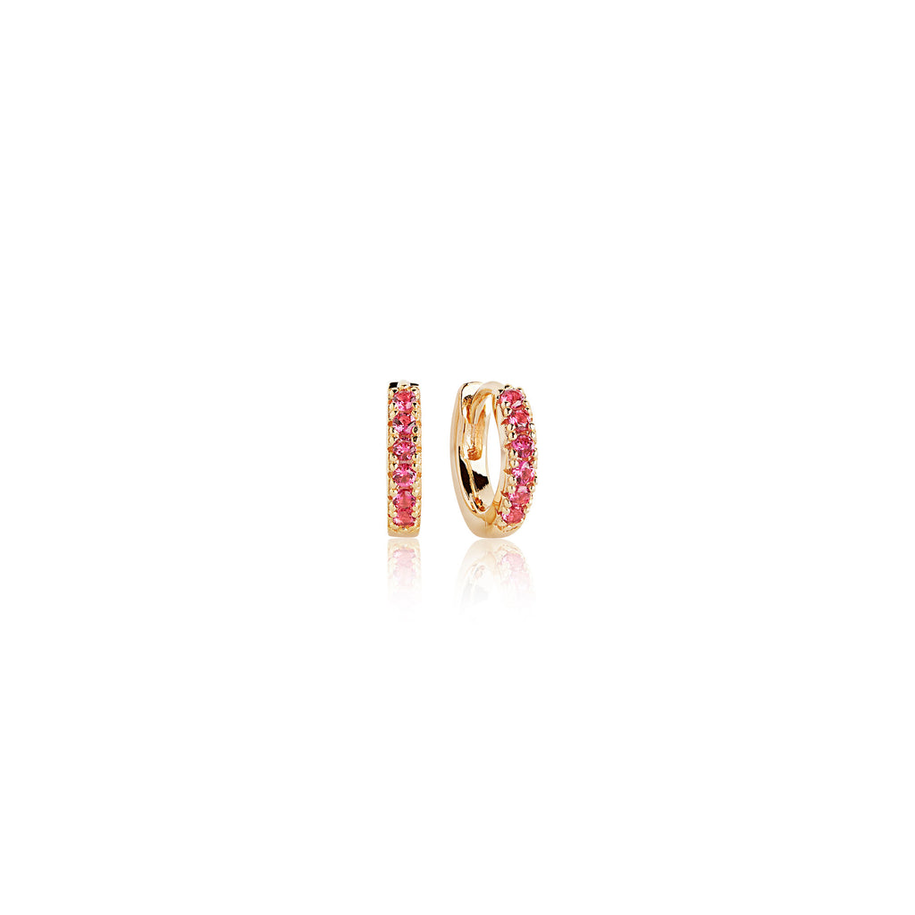 Ellera Gold Plated Hoops w. Red Zirconias 11 mm