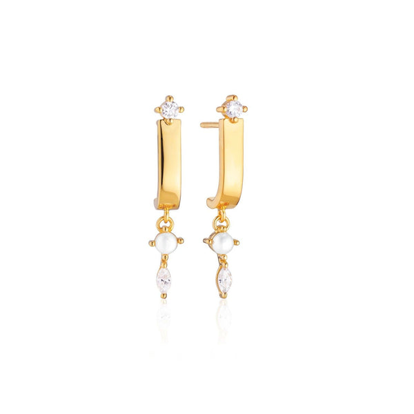 Adria Tre Pendolo Gold Plated Earrings w. White Zirconias & Pearl