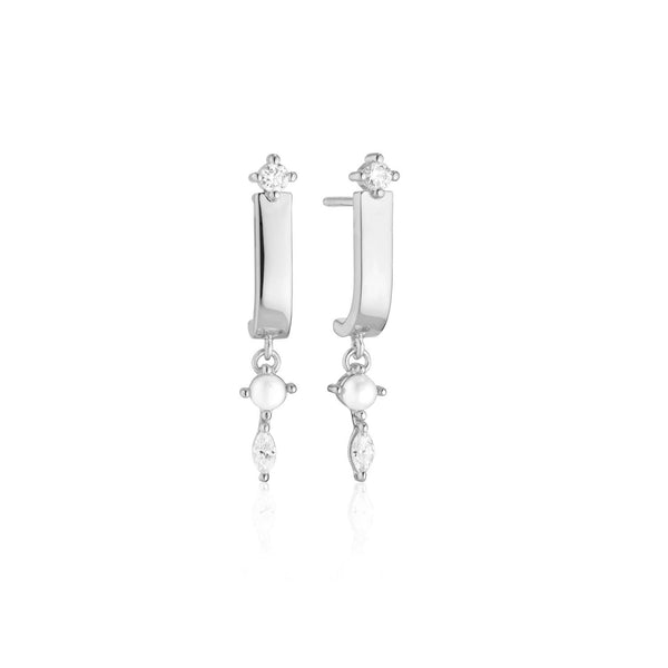 Adria Tre Pendolo Silver Earrings w. White Zirconias & Pearl