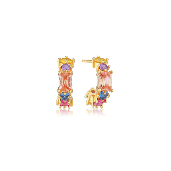 Ivrea Small 18K Gold Plated Hoops w. Mixed Colored Zirconias