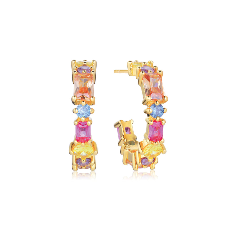 Ivrea Medio 18K Gold Plated Hoops w. Mixed Colored Zirconias