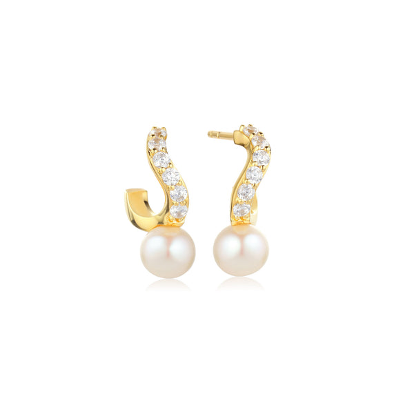 Ponza Small 18K Gold Plated Creols w. Zirconias & Pearl