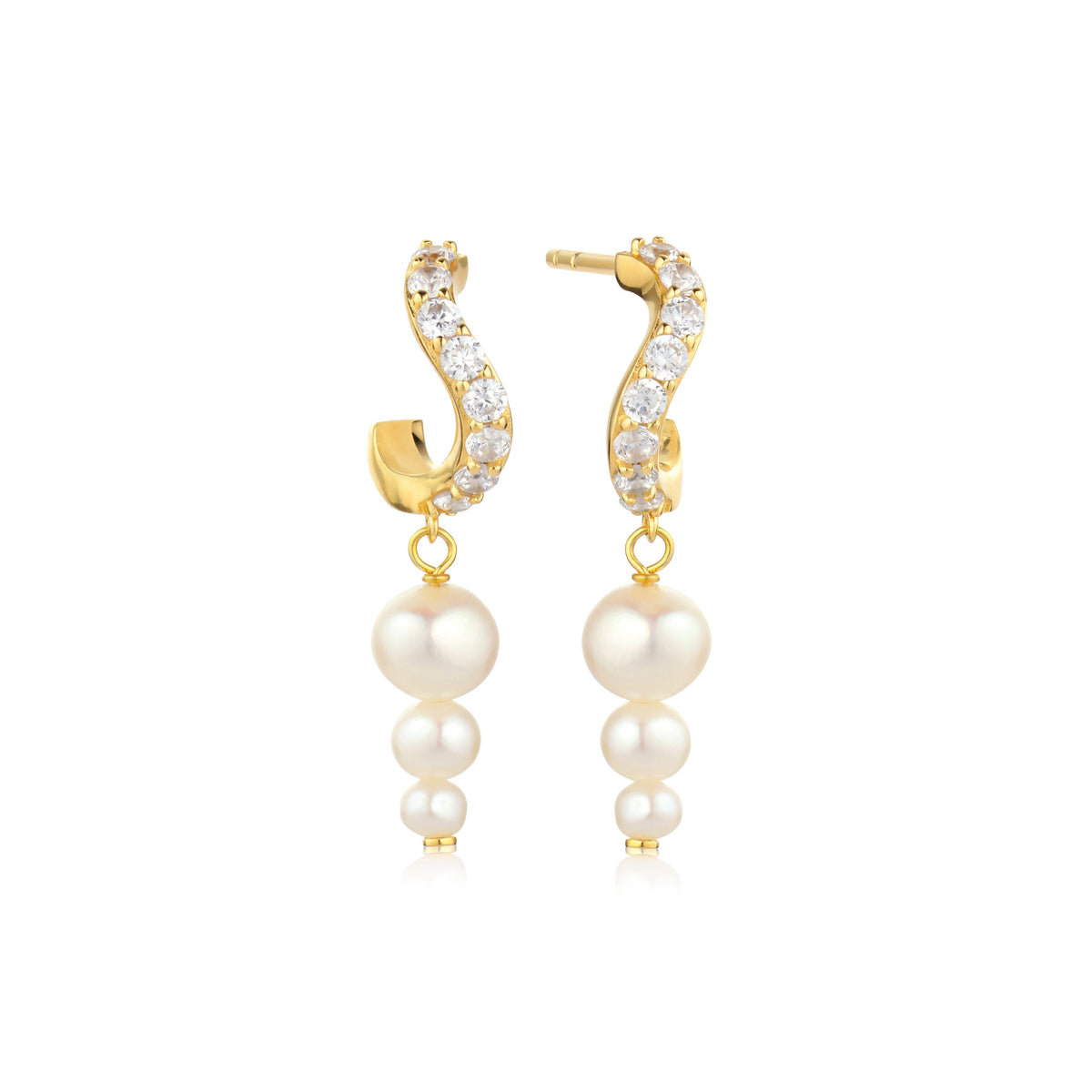 Ponza Lungo 18K Gold Plated Creols w. Zirconias & Pearls