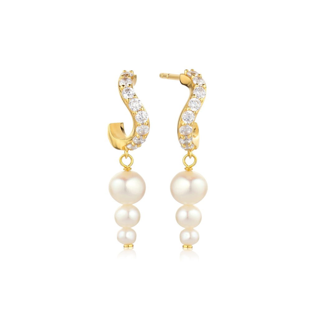 Ponza Lungo 18K Gold Plated Creols w. Zirconias & Pearls