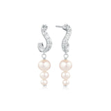 Ponza Lungo Silver Creols w. Zirconias & Pearls