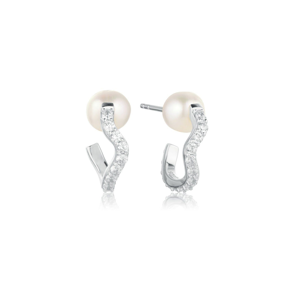 Ponza Medio Silver Creols w. Zirconias & Pearl