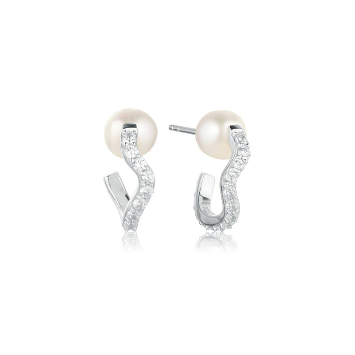 Ponza Medio Silver Creols w. Zirconias & Pearl
