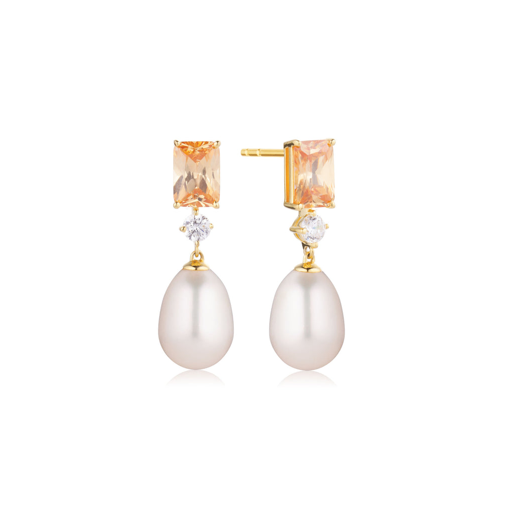 Galatina 18K Gold Plated Earrings w. Zirconias & Pearl