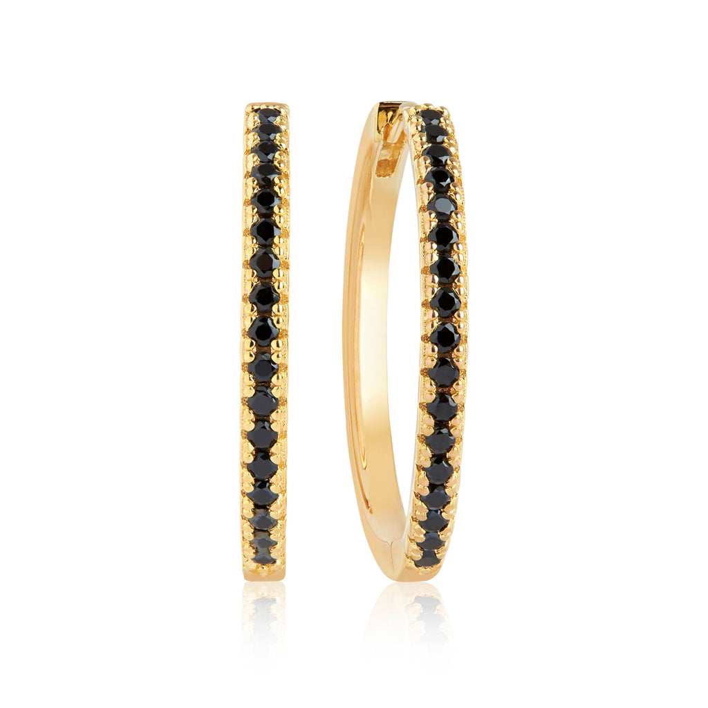 Ellera X-Grande Gold Plated Earrings w. Black Zirconias