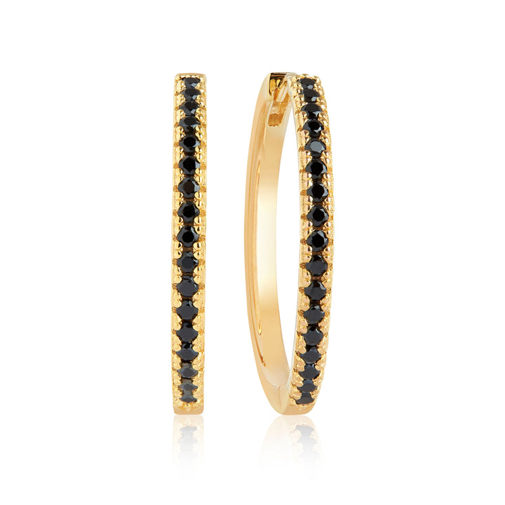 Ellera X-Grande Gold Plated Earrings w. Black Zirconias