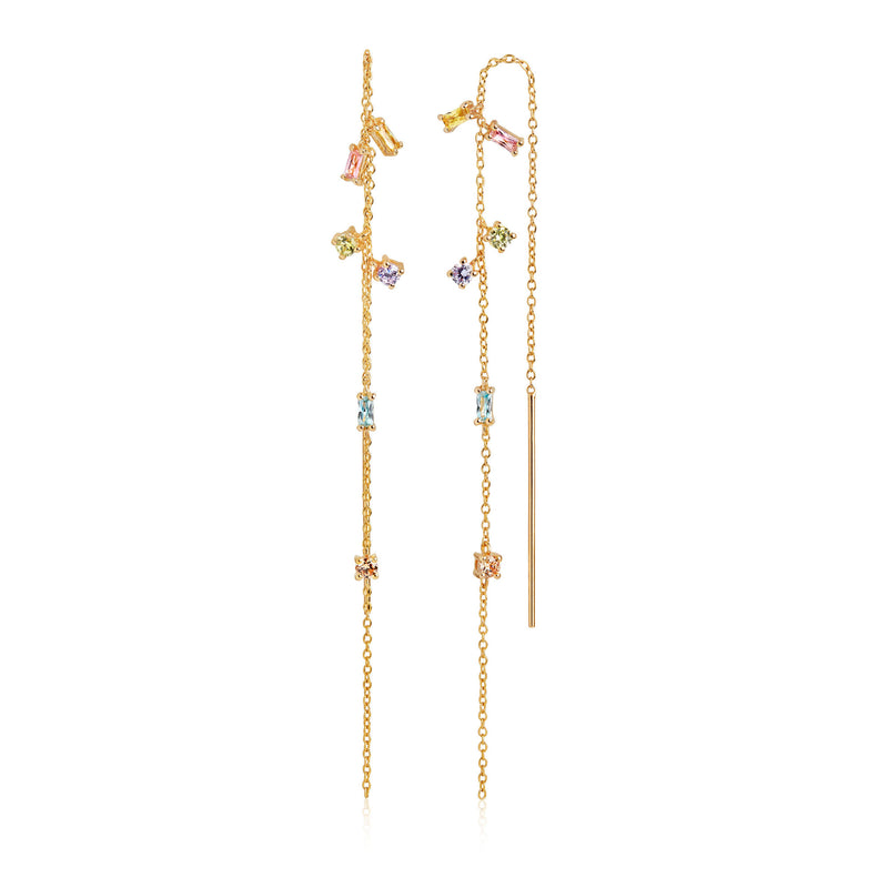 Princess Gold Plated Chain Earrings w. Yellow & Pink Zirconias