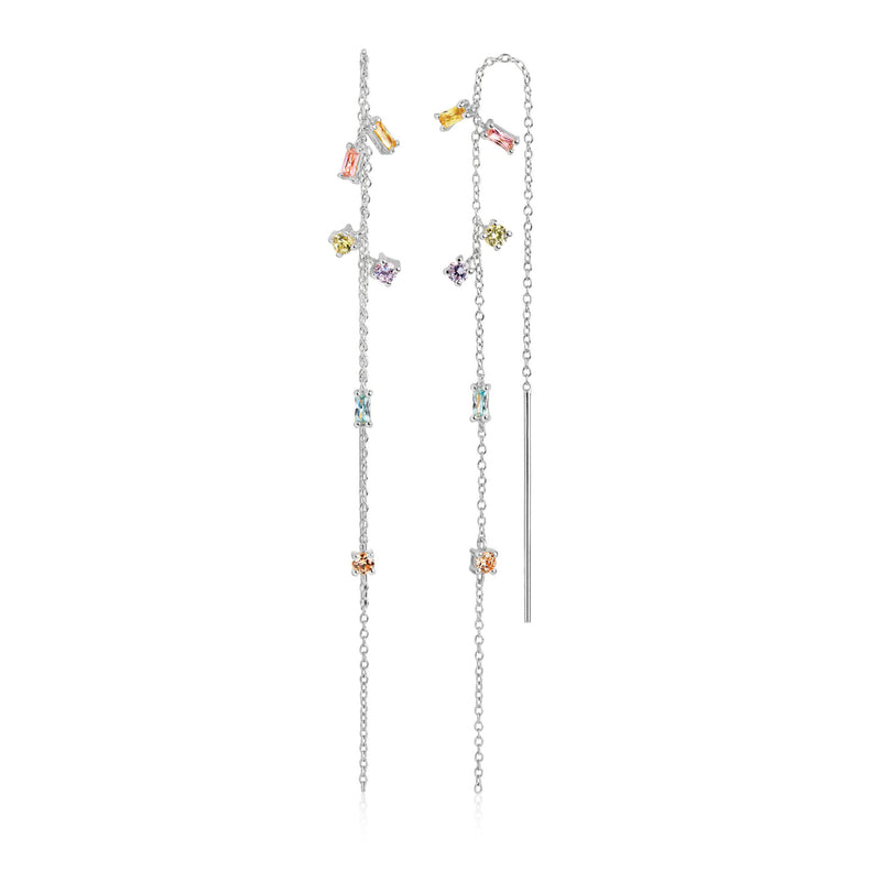 Princess Silver Chain Earrings w. Yellow & Pink Zirconias