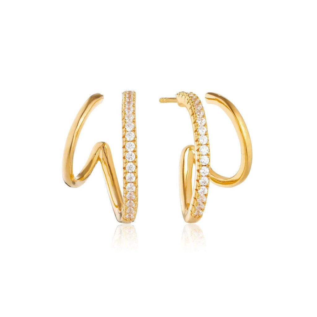 Ellera Due Grande Gold Plated Hoops w. White Zirconias