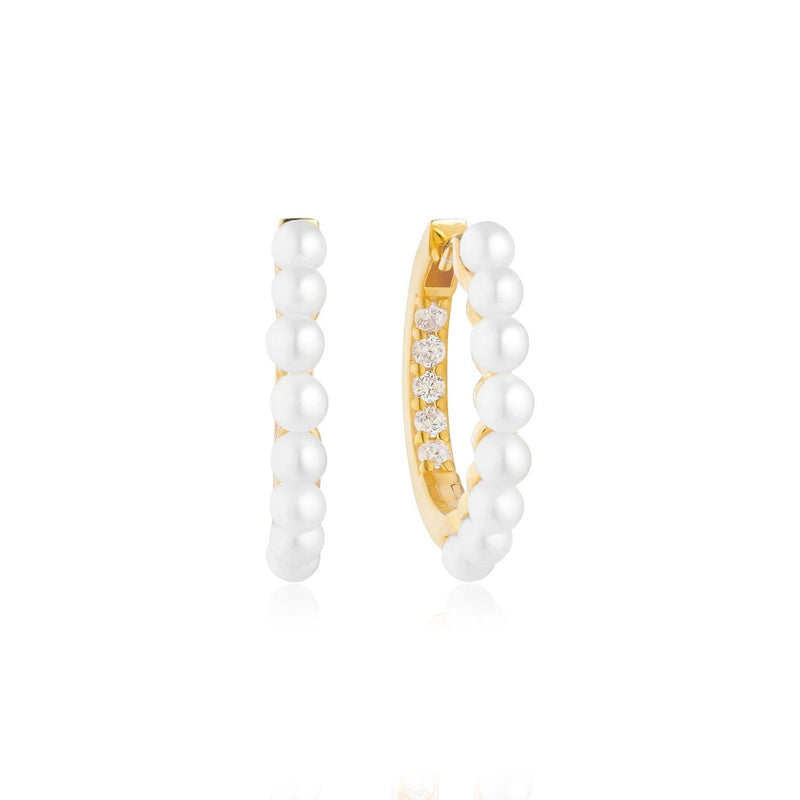 Padua Medio Gold Plated Hoops w. White Zirconias & Pearls