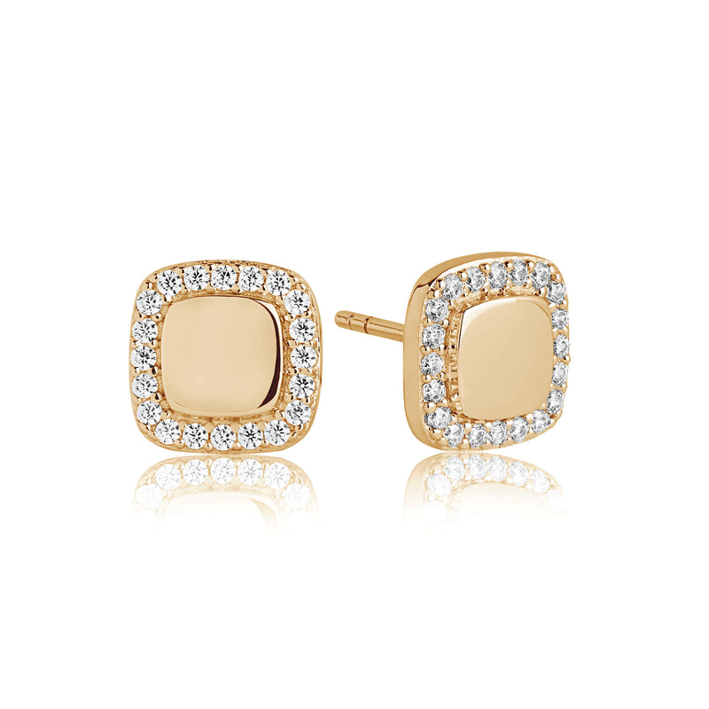 Follina Quadrato Gold Plated Earrings w. White Zirconias