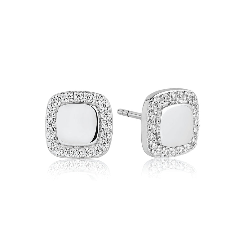 Follina Quadrato Silver Earrings w. White Zirconias