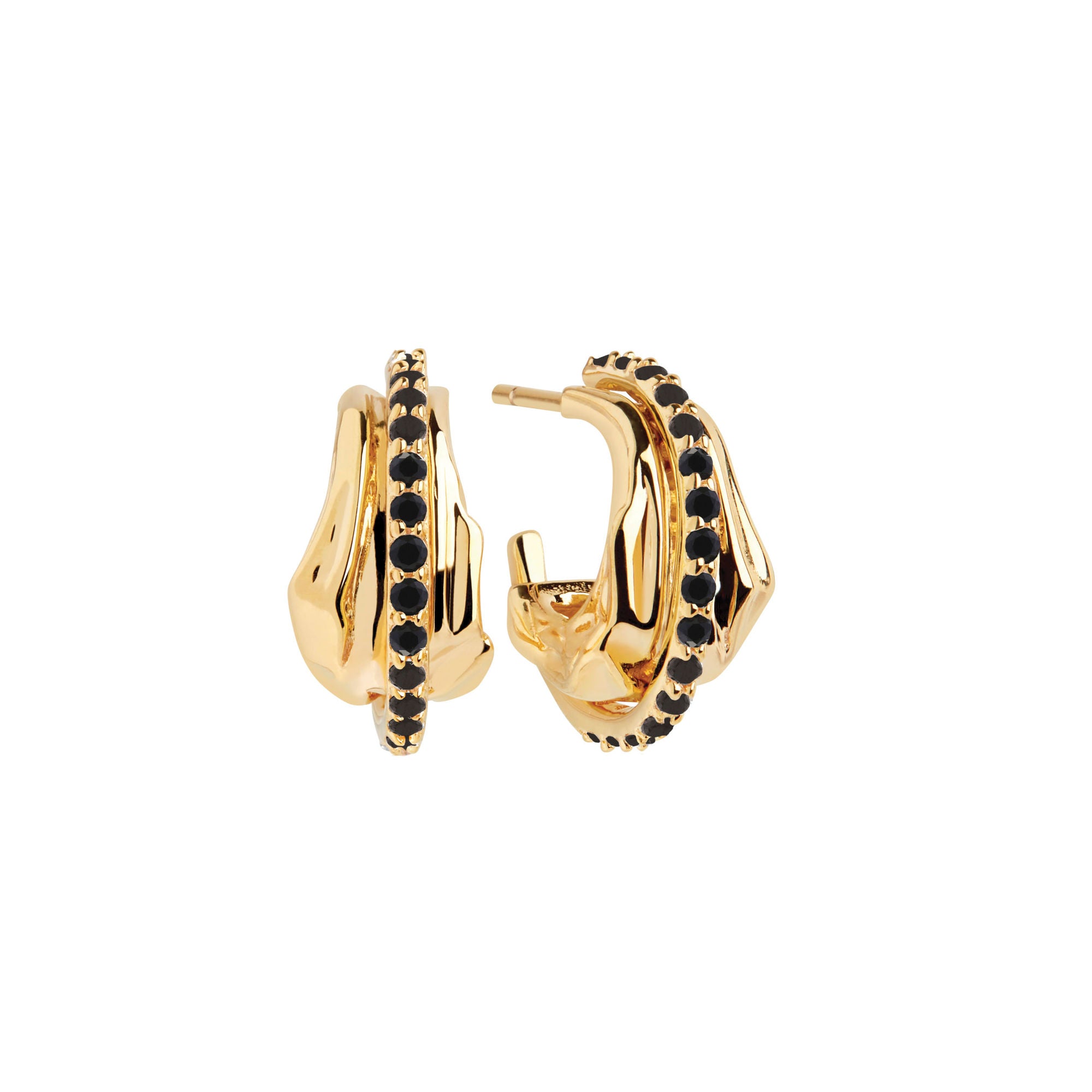 Vulcanello Piccolo Gold Plated Earrings w. Black Zirconias
