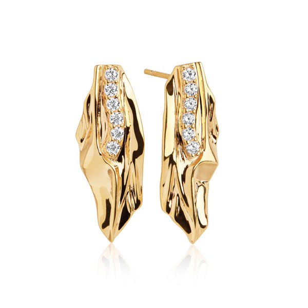 Vulcanello Gold Plated Earrings w. White Zirconias