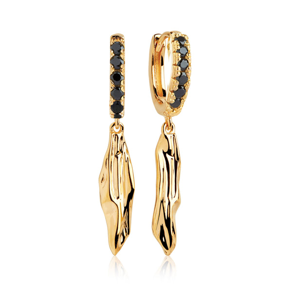 Vulcanello Lungo Gold Plated Earrings w. Black Zirconias