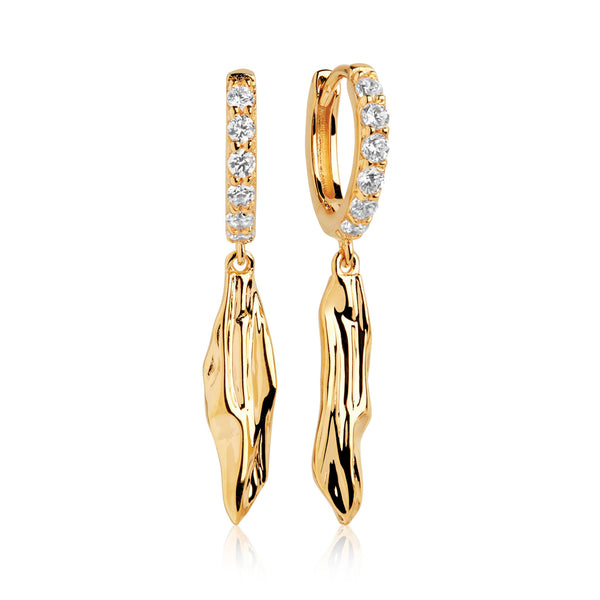 Vulcanello Lungo Gold Plated Earrings w. White Zirconias